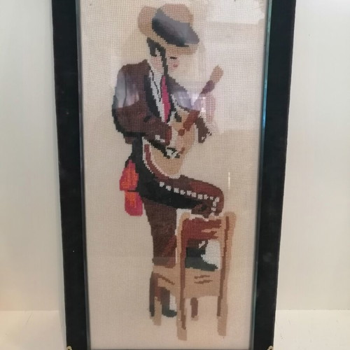 Vintage embroidered paintings of Spanish flamenco dancers like new