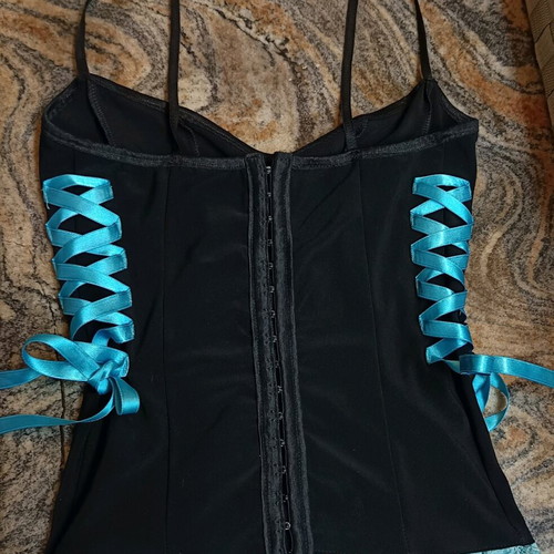 Greek brand top one size like new, black and turquoise