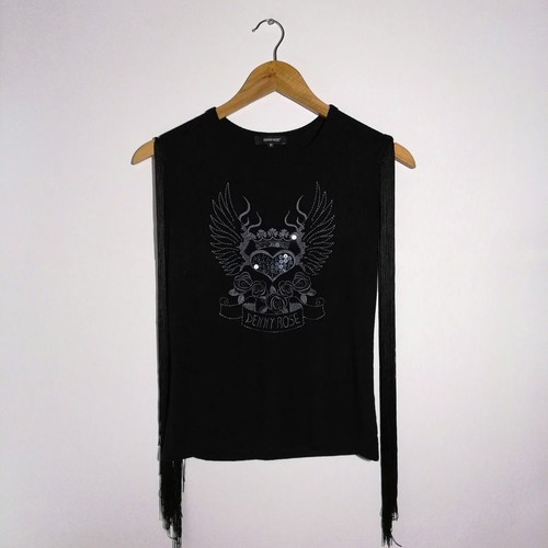 Denny Rose sleeveless blouse used, size M, black with fringes
