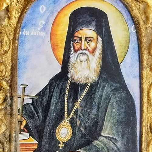 Saint Nektarios Decorative Icon used with embossed frame