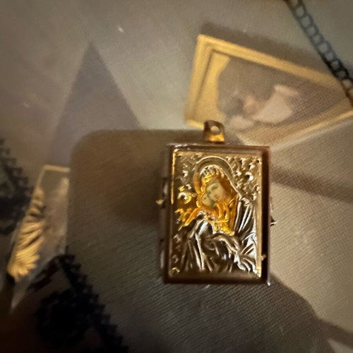 Religious amulet pack new with Panagia pendant, oil, incense, CD, and book