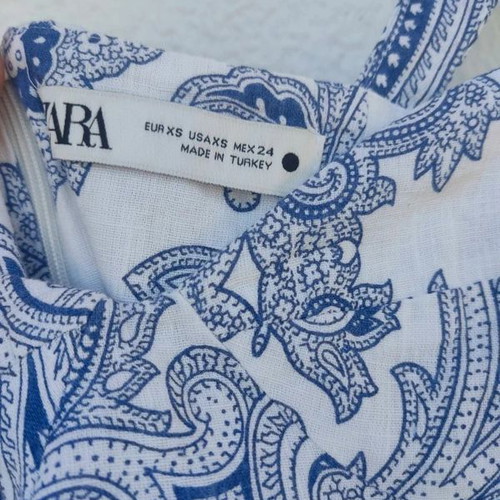 Zara mini dress boho chic linen cotton mix XS like new, white and blue