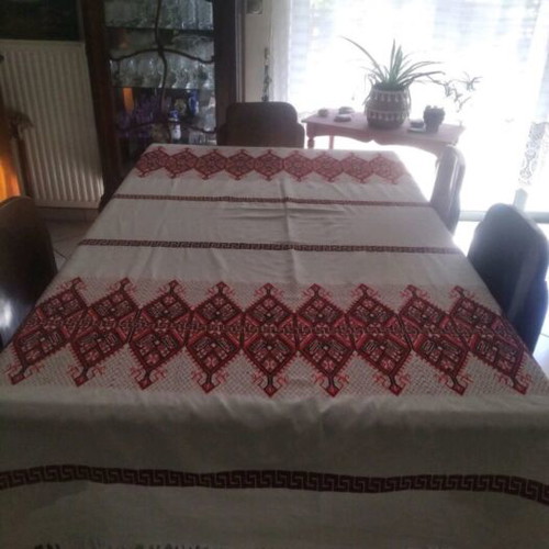 Traditional Greek Woven Tablecloth like new with Minoan design