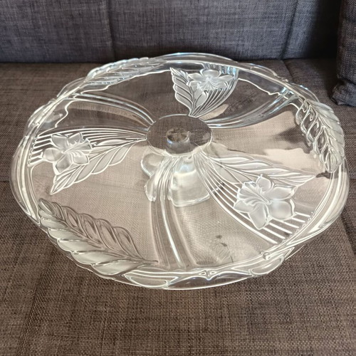 Glass cake stand, heavy solid glass