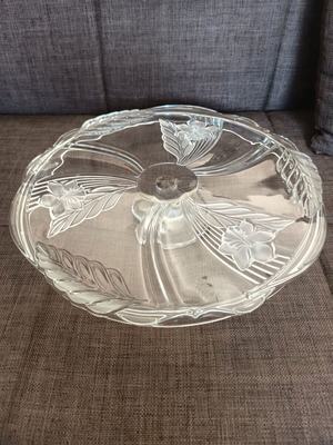 Glass cake stand, heavy solid glass