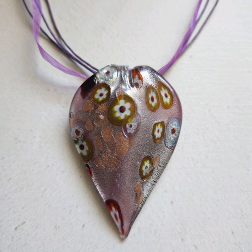 Summer necklace used, purple, 42cm length with 4cm extension