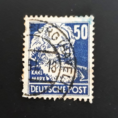 Γερμανικό γραμματόσημο DDR 1953, 50 pf, Karl Marx σκούρο ουλτραμαρίνι σαν καινούργιο