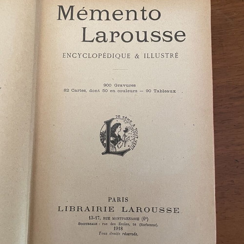 Memento Larousse γαλλική εγκυκλοπαίδεια 1918 μεταχειρισμένη, δερματόδετη
