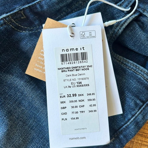 Name It Dark Blue Slim Fit Jeans, size 134 / 9 years, new with tags