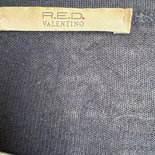 RED Valentino navy cropped cardigan used with knitted flowers on shoulder