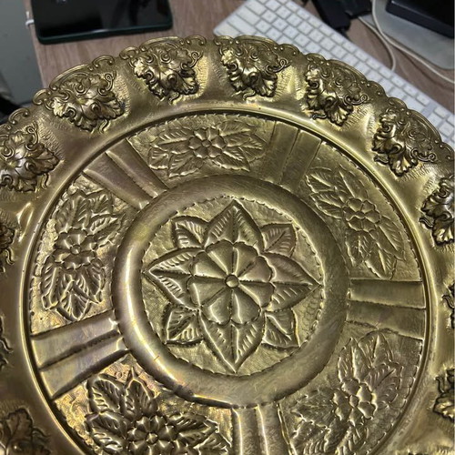 Large handmade copper tray 34cm used