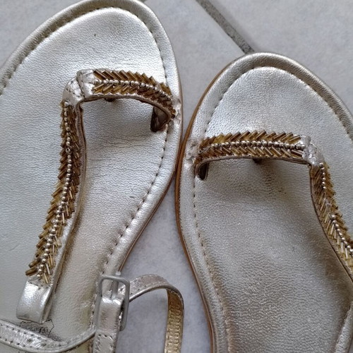 Leather sandals used, set of 2, size 37, beige and silver