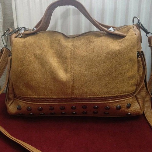 Tan Suede Shoulder Bag with Studs Like New
