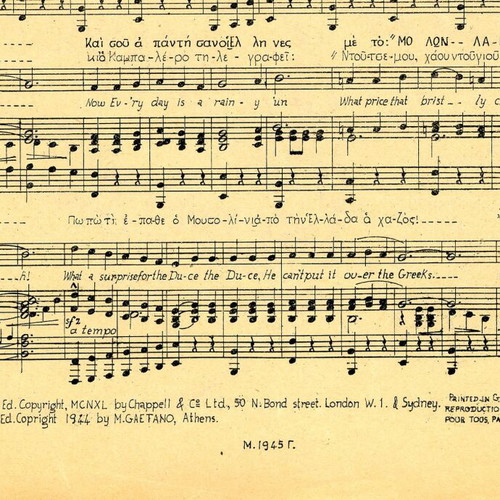 Oh! What a Surprise for the Duce Sheet Music used, Greek-English Alliance 1944