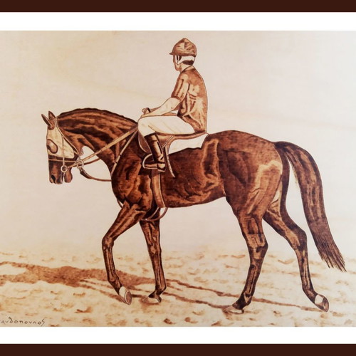 Rider on Horse Pyrography Painting new on poplar wood