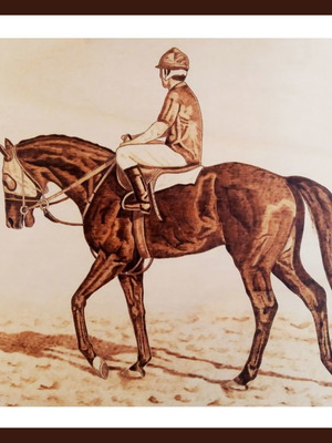 Rider on Horse Pyrography Painting new on poplar wood