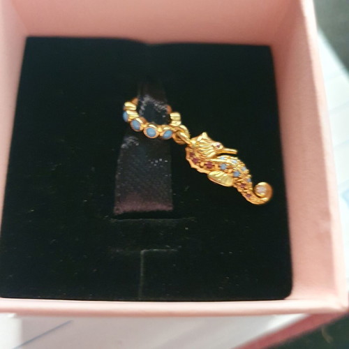 Pandora Seahorse Pendant 14K Gold Plated, Turquoise and Gold