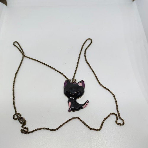 Black Cat Necklace with Enamel Details like new