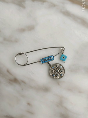 Silver safety pin amulet for newborn boy new