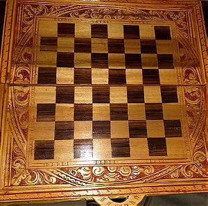 ξυλινο σκακι σκαλιστο χειροποιητο βαλιτσακι