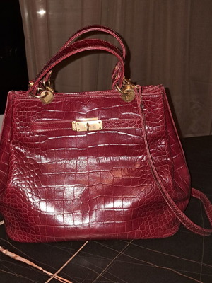 Valentino Orlandi vintage δερμάτινη τσάντα με ανάγλυφο μοτίβο κροκό σε μπορντό