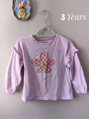 Long-sleeve blouse for girl used, pink with flower and sequins, 3 years