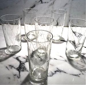 6 Αντίκα γυάλινα ταγιαριστά ποτήρια νερού/ούζου από το παλιό υαλουργείο της Σύρου 1950s