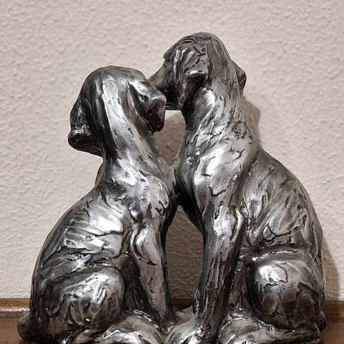 Decorative wooden figurine of loving dogs like new