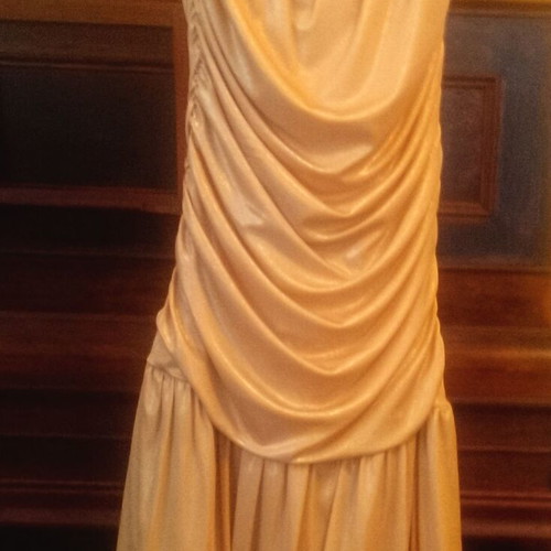 Alfred Angelo Vintage Strapless Short Metallic Draped Dress Champagne Color Like New