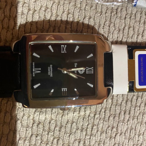 Vintage Swiscardin wristwatch new, men's, black and silver