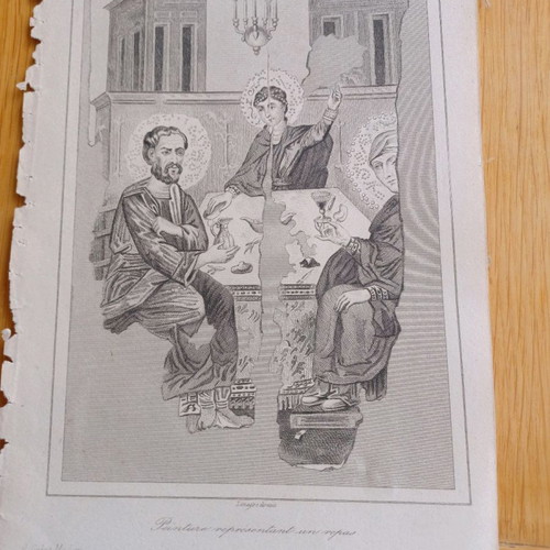 Chalcography 1830 from Byzantine church used, meal presentation