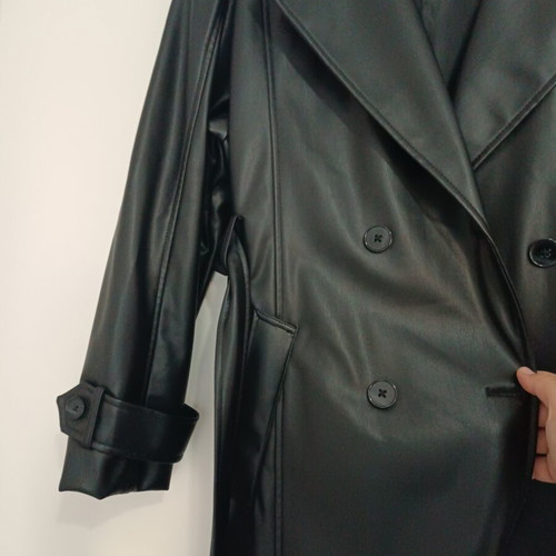 Pull & Bear black faux leather coat like new, size L