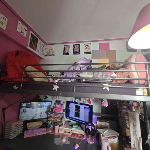 Bunk bed with ladder, desk and mattress like new