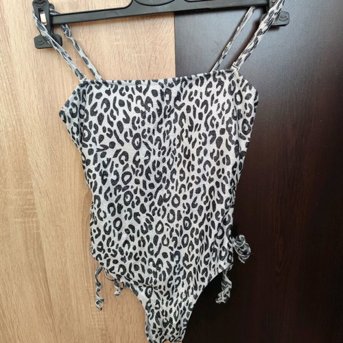 Animal Print One-Piece Swimsuit Small Decoro New Black and White Shiny