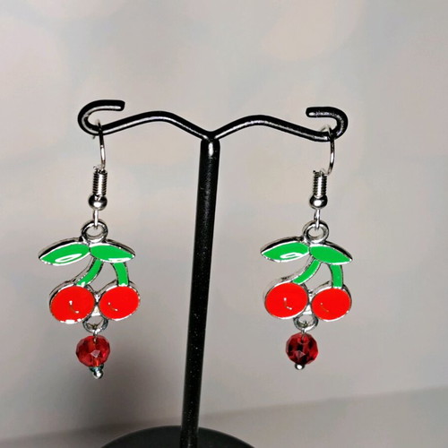 Handmade cherry earrings with crystals new
