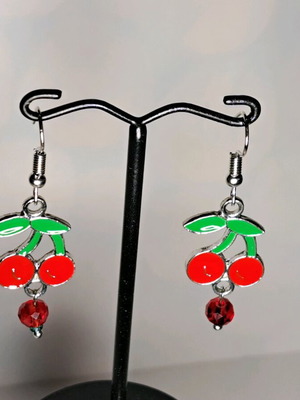 Handmade cherry earrings with crystals new