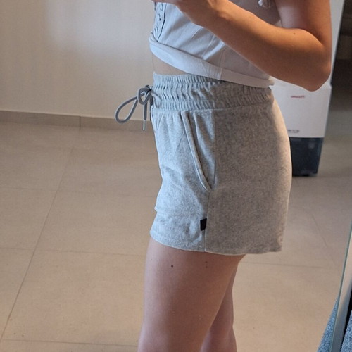 Bershka Light Grey Terry Plush Sweat Shorts Escape Reality, Size M