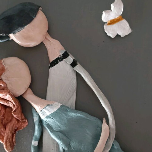 Wooden wall decoration handmade, like new with couple design