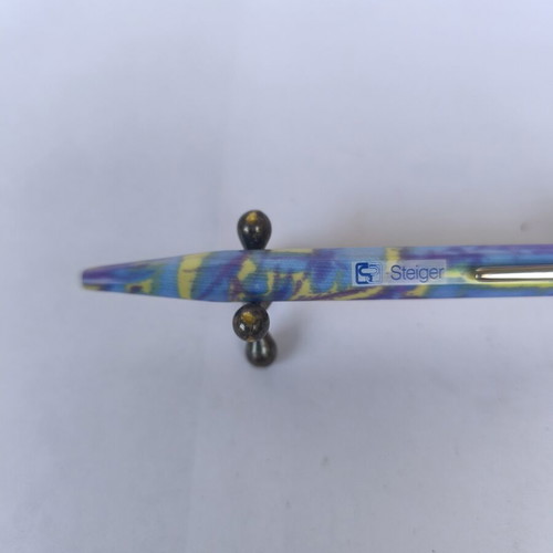 Caran d'Ache 849 pen used, Germanier collection, colorful hexagonal pattern