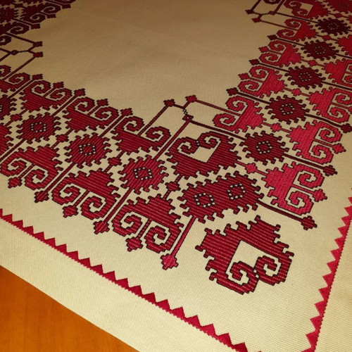 Table linen 70x70 cm new, flat bordaux with black on beige itamina