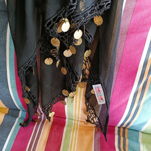 Mad Hat scarf like new, black with coins