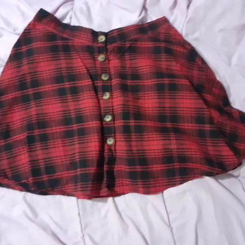 Mini plaid A-line skirt with buttons new, size S, black and red