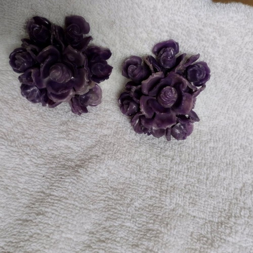 Clip-on earrings used, plastic, flower shape, purple