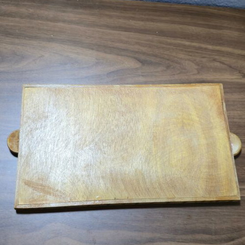 Wooden vintage folk art tray with embossed peacock and pyrography, like new