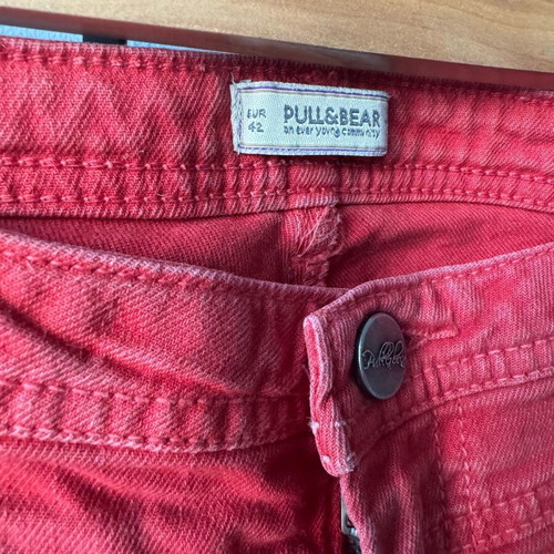 Denim Pull&Bear pants used, red, low waist, elastic fabric