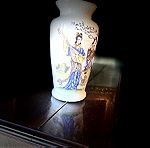  Vintage Γυάλινο Μεγάλο Βάζο με Ασιατικό Θέμα