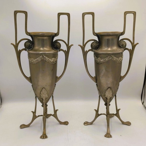 Ζεύγος Αμφορέων Art Nouveau Argentor Werke Vienna σαν καινούργιο (c. 1905)