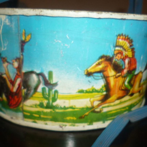 Tin Lithograph Children's Drum 60s used, Greek festive