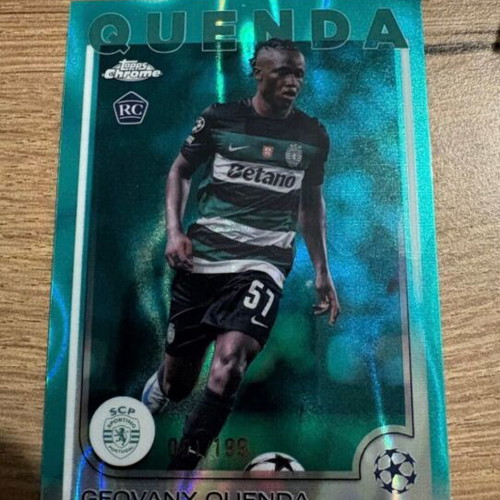 Geovany Quenda 2024-25 Topps Chrome UCL Aqua Refractor Rookie Card like new