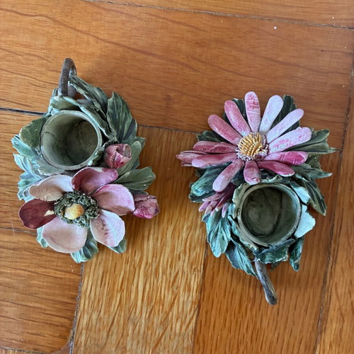 Capodimonte porcelain vintage decorative candle holders used set